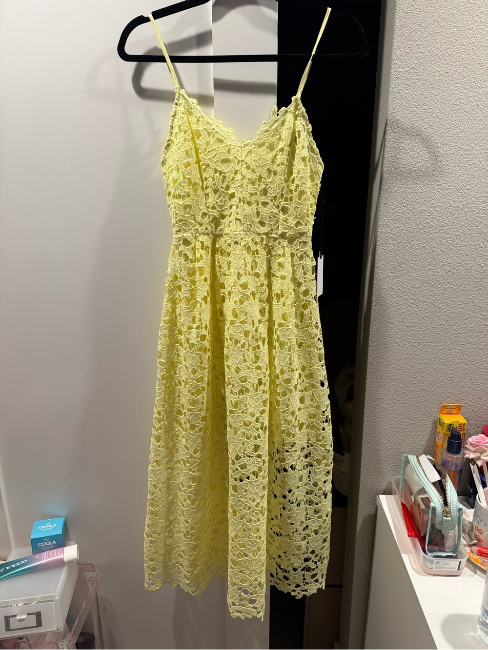 Astr Yellow Lace Spaghetti Strap Dress